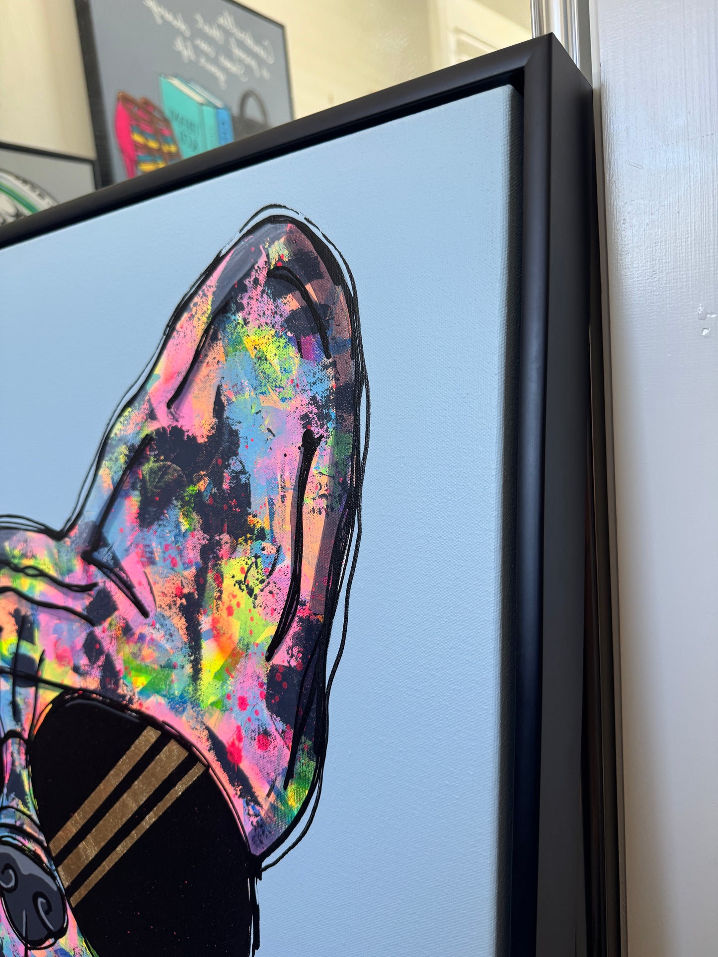 Playful Frenchie | 79 x 79cm | Framed