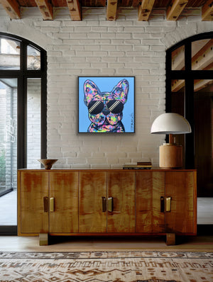 Playful Frenchie | 79 x 79cm | Framed