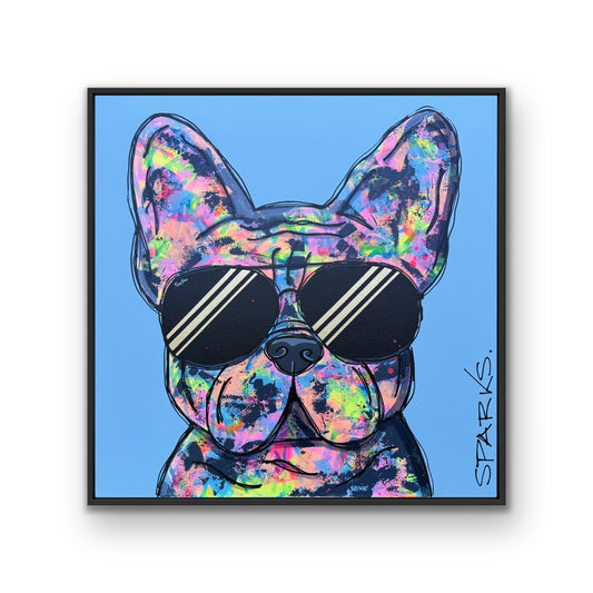 Playful Frenchie | 79 x 79cm | Framed