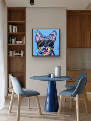 Playful Frenchie | 79 x 79cm | Framed